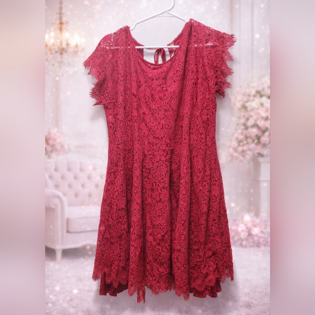 Nwot Free People Size Large Red Lace Midi Open Back Dress